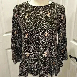 Madewell 100% silk bell sleeve floral patterned blouse shirt w ruffled waist